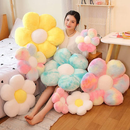 Flower Plush Throw Pillows, Flower Floor Pillow Seating Cushion Toy for Reading, Room, Watching TV (19.7", Yellow-2)