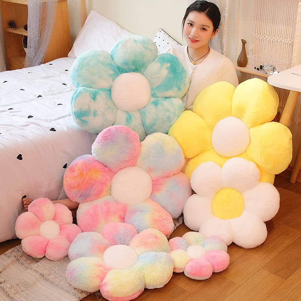 Flower Plush Throw Pillows, Flower Floor Pillow Seating Cushion Toy for Reading, Room, Watching TV (19.7", Yellow-2)