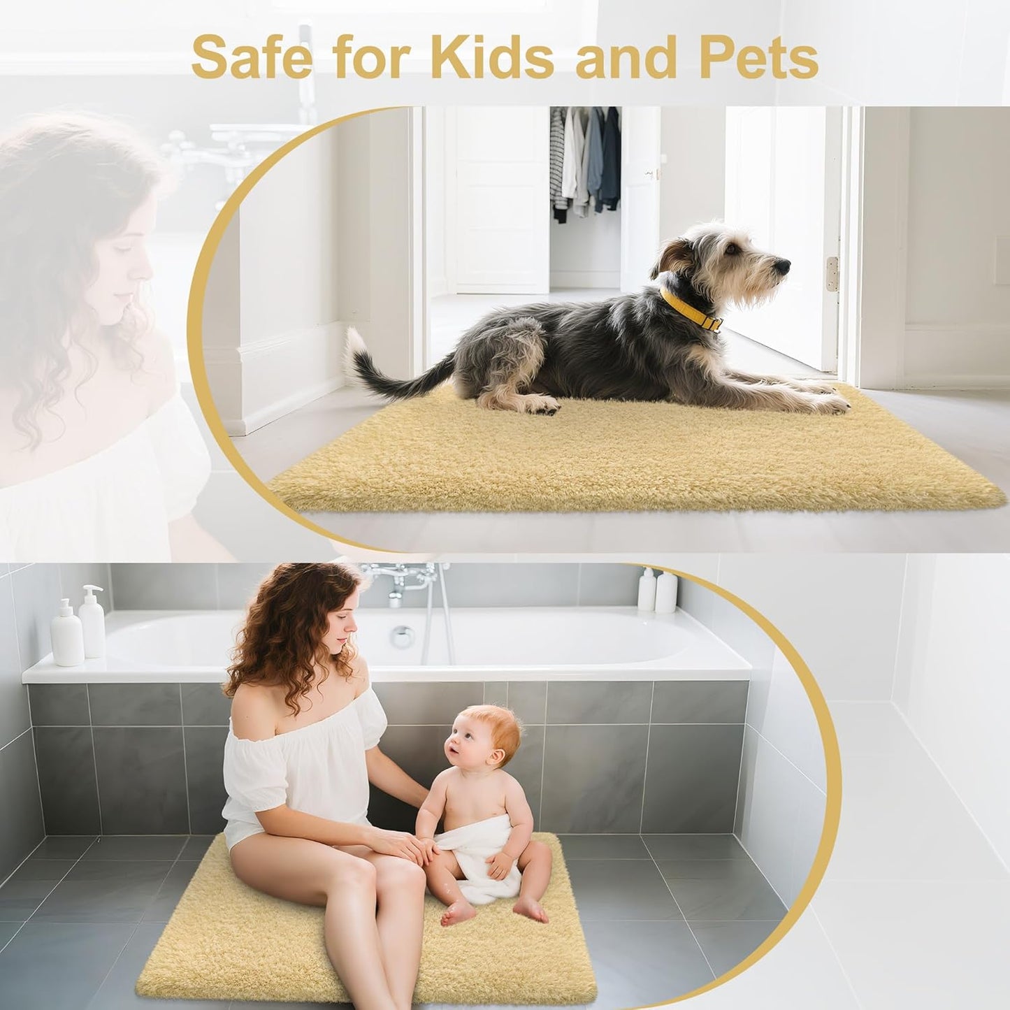 Bathroom Rugs Non Slip 36"x24", Absorbent Bath Mats Quick Dry, Shaggy Microfiber Bath Rugs, Extra Soft Plush, Machine Washable Bath Mats for Bathroom Floor, Tub and Shower, Light Yellow