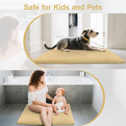 Bathroom Rugs Non Slip 36"x24", Absorbent Bath Mats Quick Dry, Shaggy Microfiber Bath Rugs, Extra Soft Plush, Machine Washable Bath Mats for Bathroom Floor, Tub and Shower, Light Yellow