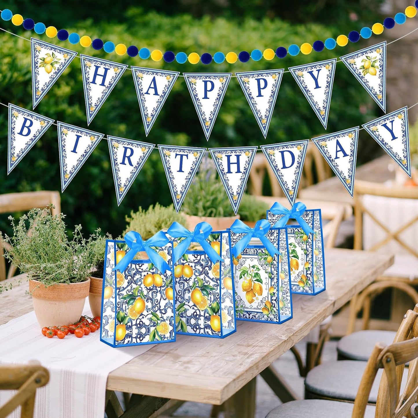 24 Pcs Capri Lemon Gift Bags for Party Favors Clear Reusable PVC Treat Goodie Bags with Handles and Ribbon for Baby Shower Birthday Wedding Supplies Decors, 7x10x3.15 Inch