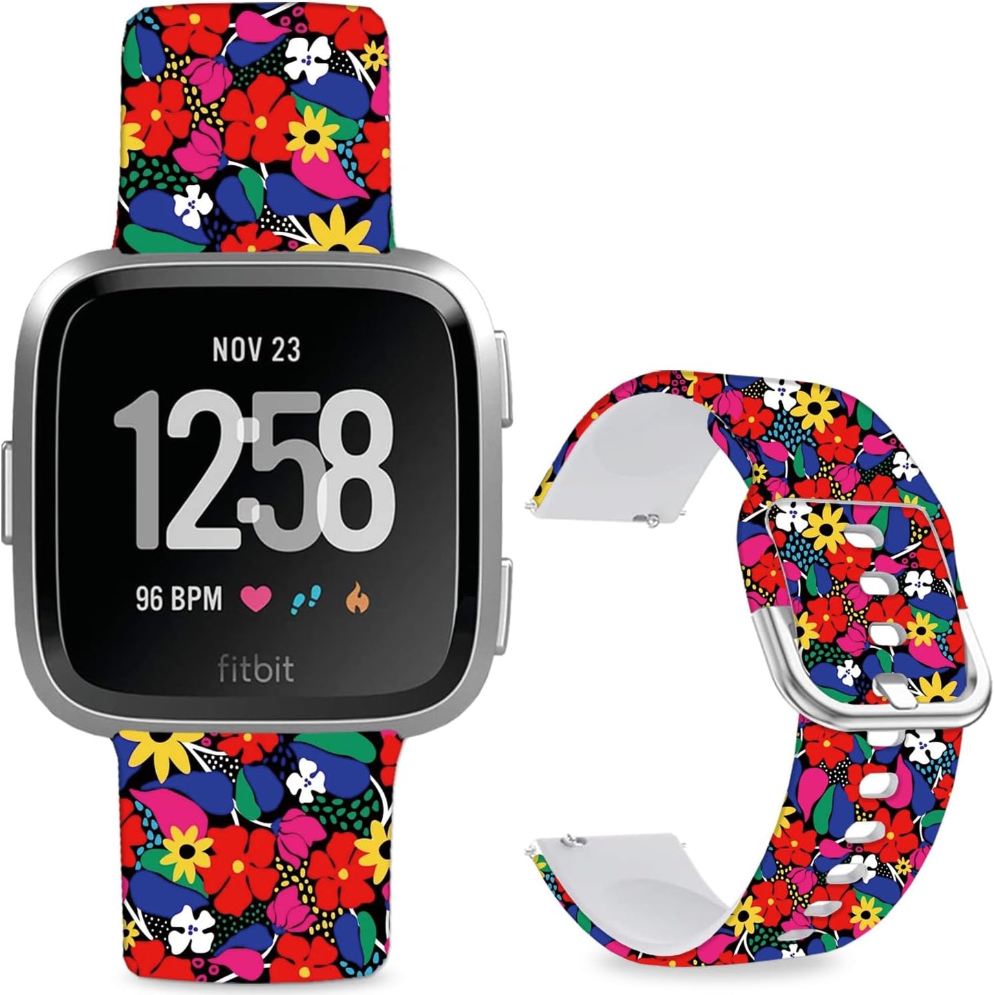 Soft Silicone Watch Bands Compatible with Fitbit Versa 2/Versa/Fitbit Versa Lite/SE Cartoon Band，23mm Cute Floral Pattern Printed Strap Replacement Wristband for Men Women Teens.
