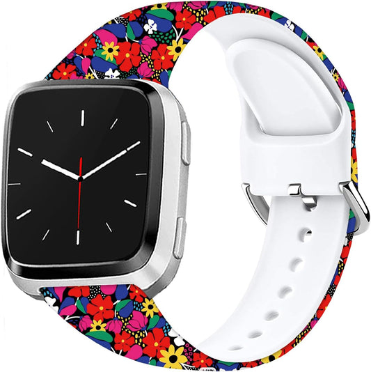 Soft Silicone Watch Bands Compatible with Fitbit Versa 2/Versa/Fitbit Versa Lite/SE Cartoon Band，23mm Cute Floral Pattern Printed Strap Replacement Wristband for Men Women Teens.
