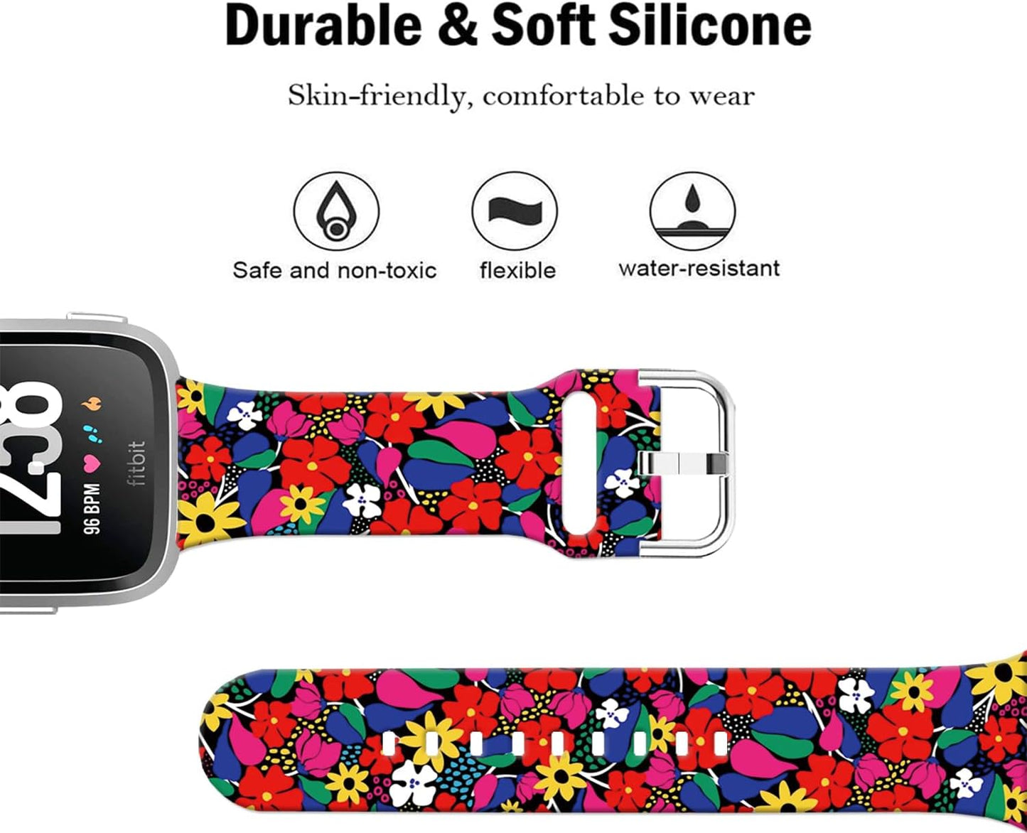 Soft Silicone Watch Bands Compatible with Fitbit Versa 2/Versa/Fitbit Versa Lite/SE Cartoon Band，23mm Cute Floral Pattern Printed Strap Replacement Wristband for Men Women Teens.