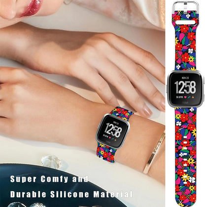 Soft Silicone Watch Bands Compatible with Fitbit Versa 2/Versa/Fitbit Versa Lite/SE Cartoon Band，23mm Cute Floral Pattern Printed Strap Replacement Wristband for Men Women Teens.