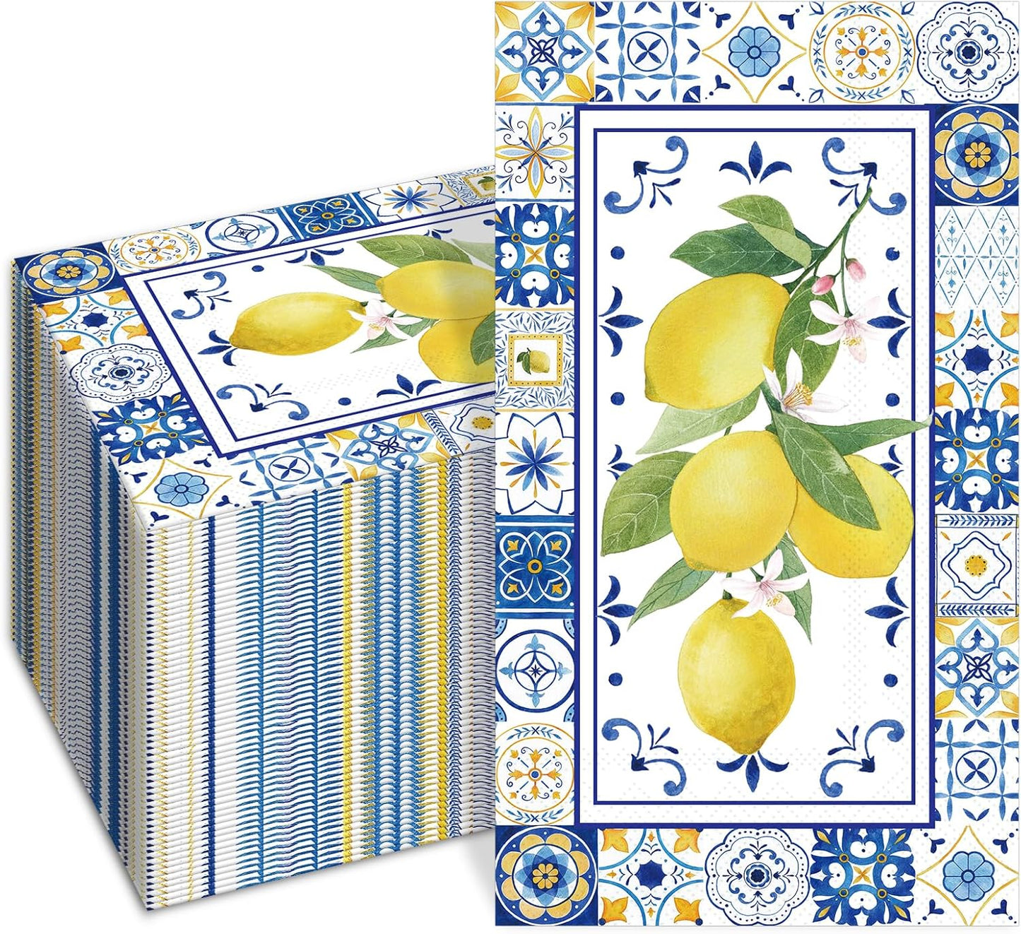 100 PCS Lemons Paper Napkins, Chinoiserie Lemon 3-Ply Decorative Paper Hand Towels Summer Yellow Lemon Napkins Home Party Guest Napkin Wedding Shower Party Decor Napkins