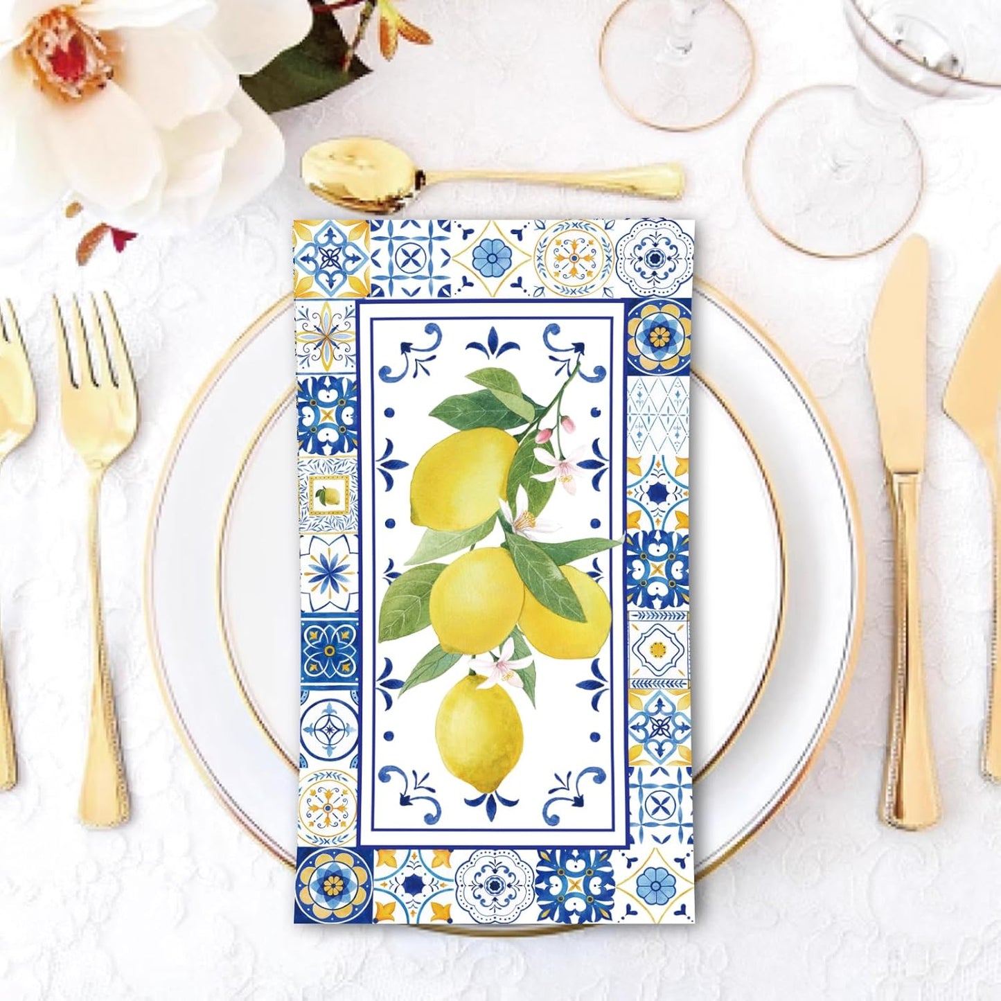 100 PCS Lemons Paper Napkins, Chinoiserie Lemon 3-Ply Decorative Paper Hand Towels Summer Yellow Lemon Napkins Home Party Guest Napkin Wedding Shower Party Decor Napkins