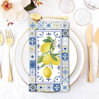 100 PCS Lemons Paper Napkins, Chinoiserie Lemon 3-Ply Decorative Paper Hand Towels Summer Yellow Lemon Napkins Home Party Guest Napkin Wedding Shower Party Decor Napkins