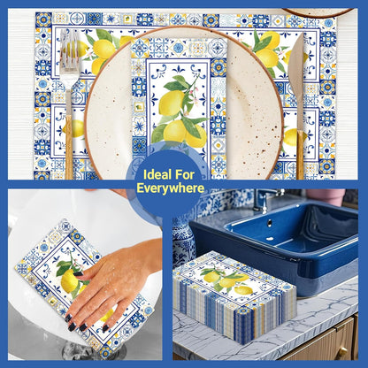 100 PCS Lemons Paper Napkins, Chinoiserie Lemon 3-Ply Decorative Paper Hand Towels Summer Yellow Lemon Napkins Home Party Guest Napkin Wedding Shower Party Decor Napkins