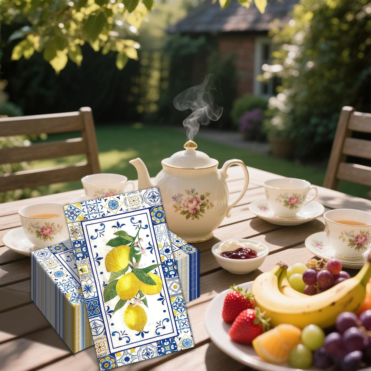 100 PCS Lemons Paper Napkins, Chinoiserie Lemon 3-Ply Decorative Paper Hand Towels Summer Yellow Lemon Napkins Home Party Guest Napkin Wedding Shower Party Decor Napkins