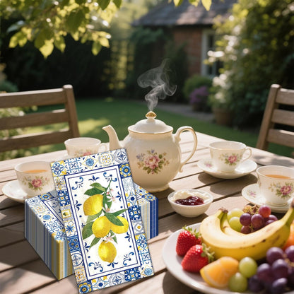 100 PCS Lemons Paper Napkins, Chinoiserie Lemon 3-Ply Decorative Paper Hand Towels Summer Yellow Lemon Napkins Home Party Guest Napkin Wedding Shower Party Decor Napkins