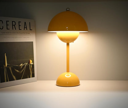 Flower Bud Lamp Cordless Mushroom Touch Table Lamp, Yellow | Modern Flowerpot Design, 3 Mode Dimmable, Rechargeable,Desk Lamp