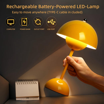 Flower Bud Lamp Cordless Mushroom Touch Table Lamp, Yellow | Modern Flowerpot Design, 3 Mode Dimmable, Rechargeable,Desk Lamp