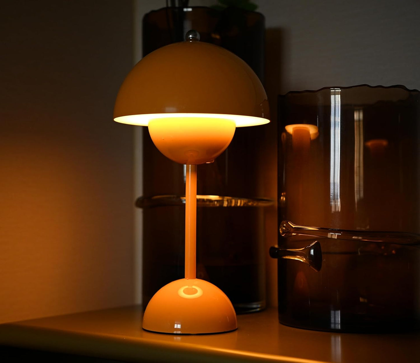Flower Bud Lamp Cordless Mushroom Touch Table Lamp, Yellow | Modern Flowerpot Design, 3 Mode Dimmable, Rechargeable,Desk Lamp