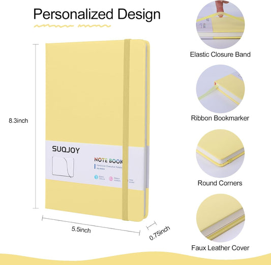 SUQJOY Lined Journal Notebooks for Writing, 100 GSM Thick Paper, 1 Pack Hardcover Notebooks, A5 College Ruled Notebook, Journaling Notebook for School/Travel/Office (Yellow- 1 Pack)