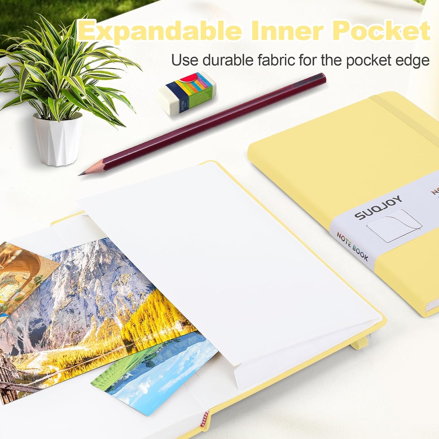 SUQJOY Lined Journal Notebooks for Writing, 100 GSM Thick Paper, 1 Pack Hardcover Notebooks, A5 College Ruled Notebook, Journaling Notebook for School/Travel/Office (Yellow- 1 Pack)