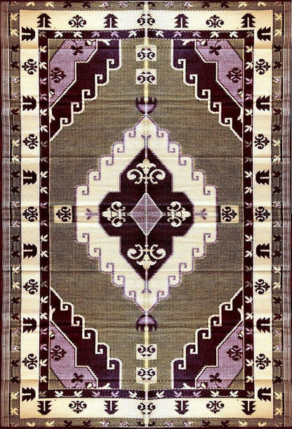 Outdoor Rug - 6x9 Yellow, Chocolate, reversible Recycled Plastic straw Outdoor Patio Rugs Clearance Waterproof Large RV Camper Rug 171