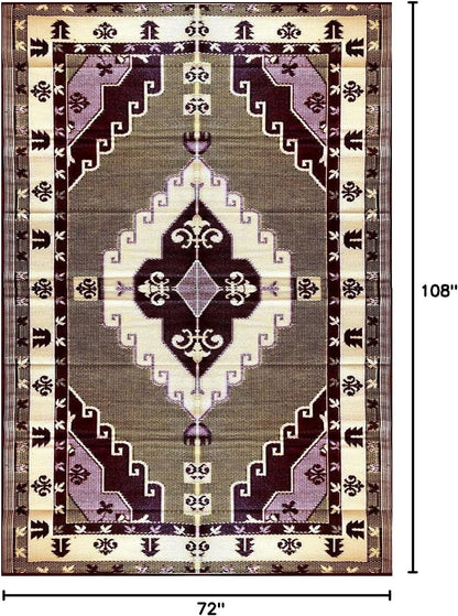 Outdoor Rug - 6x9 Yellow, Chocolate, reversible Recycled Plastic straw Outdoor Patio Rugs Clearance Waterproof Large RV Camper Rug 171