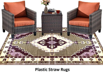Outdoor Rug - 6x9 Yellow, Chocolate, reversible Recycled Plastic straw Outdoor Patio Rugs Clearance Waterproof Large RV Camper Rug 171