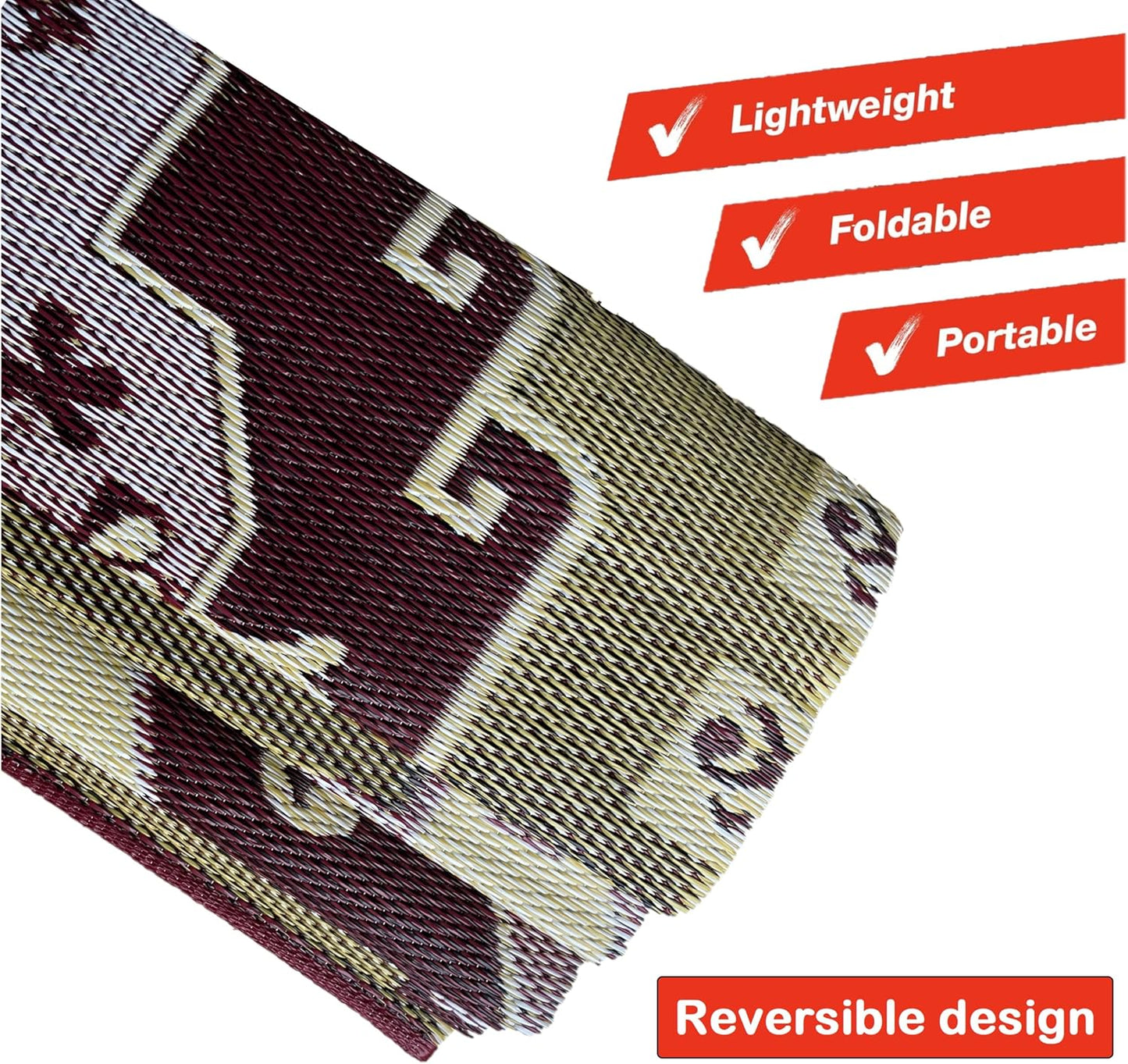 Outdoor Rug - 6x9 Yellow, Chocolate, reversible Recycled Plastic straw Outdoor Patio Rugs Clearance Waterproof Large RV Camper Rug 171