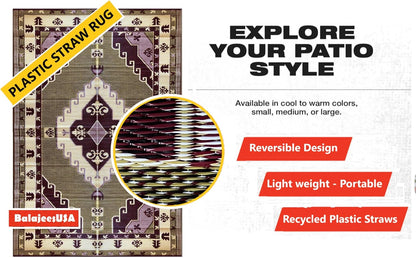 Outdoor Rug - 6x9 Yellow, Chocolate, reversible Recycled Plastic straw Outdoor Patio Rugs Clearance Waterproof Large RV Camper Rug 171