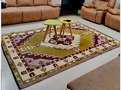 Outdoor Rug - 6x9 Yellow, Chocolate, reversible Recycled Plastic straw Outdoor Patio Rugs Clearance Waterproof Large RV Camper Rug 171