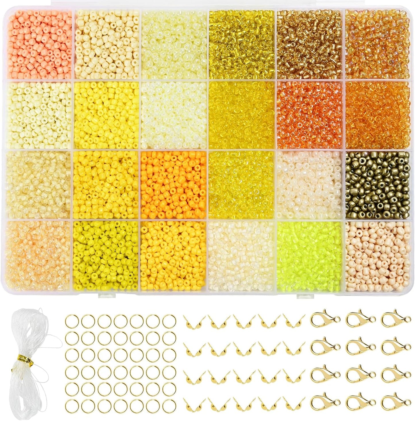 3mm Glass Seed Beads for Bracelets Making, 24 Colors 10000pcs Friendship Bracelet Making Kit, Small Glass Beads for Jewelry Making (Mix 24 Color, Yellow)