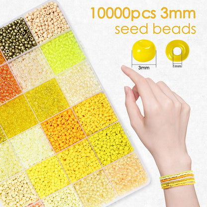3mm Glass Seed Beads for Bracelets Making, 24 Colors 10000pcs Friendship Bracelet Making Kit, Small Glass Beads for Jewelry Making (Mix 24 Color, Yellow)
