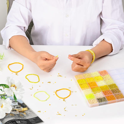 3mm Glass Seed Beads for Bracelets Making, 24 Colors 10000pcs Friendship Bracelet Making Kit, Small Glass Beads for Jewelry Making (Mix 24 Color, Yellow)
