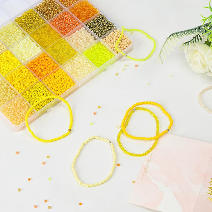 3mm Glass Seed Beads for Bracelets Making, 24 Colors 10000pcs Friendship Bracelet Making Kit, Small Glass Beads for Jewelry Making (Mix 24 Color, Yellow)