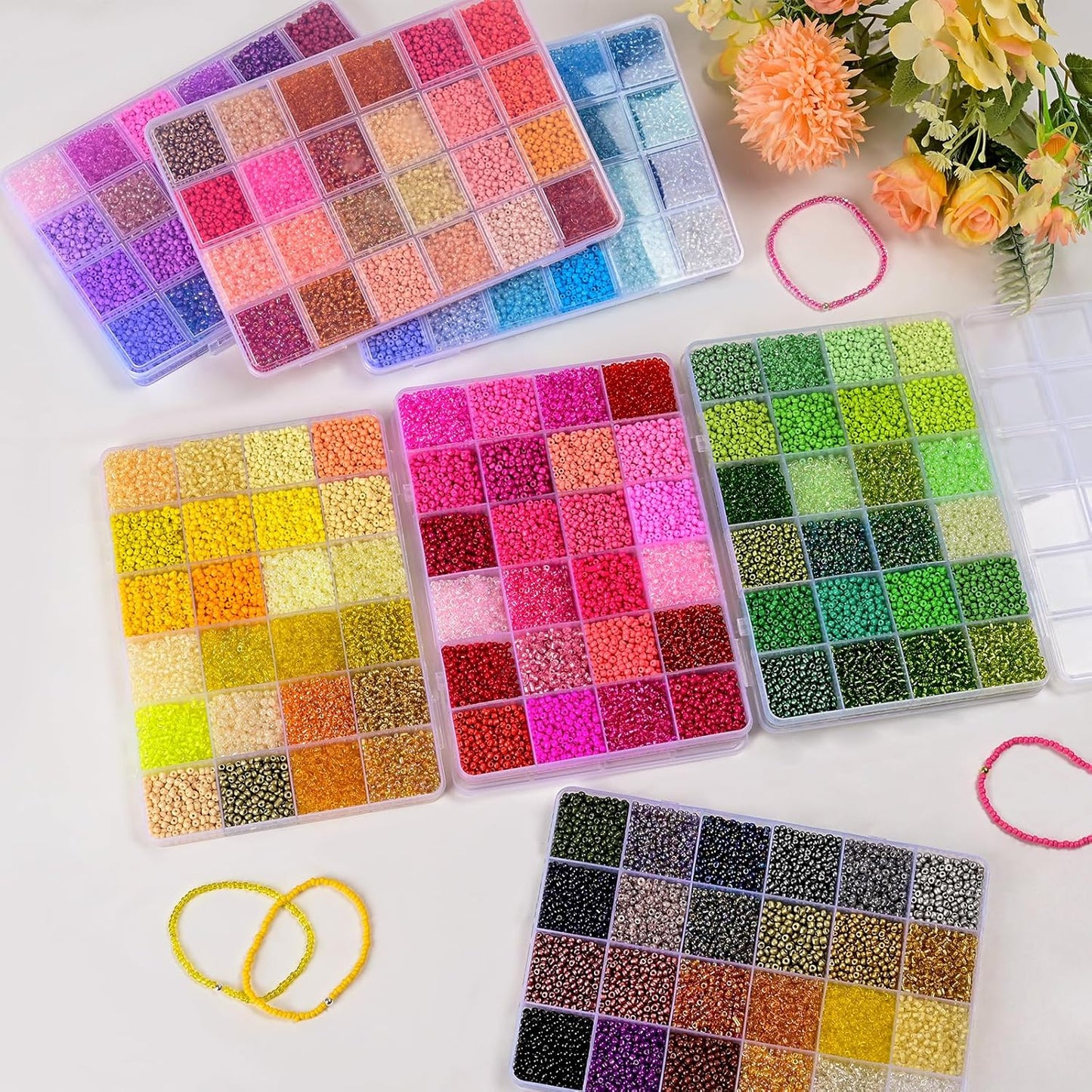 3mm Glass Seed Beads for Bracelets Making, 24 Colors 10000pcs Friendship Bracelet Making Kit, Small Glass Beads for Jewelry Making (Mix 24 Color, Yellow)