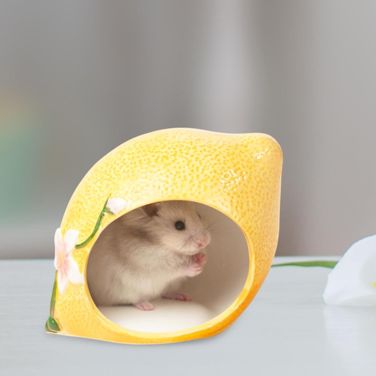 Ceramic Hamster House,Small Animal Hideout Nest Cute Habitat Cave Hut Cage Lemon Shape for Small Animal Chinchilla Hamster, Small