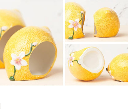 Ceramic Hamster House,Small Animal Hideout Nest Cute Habitat Cave Hut Cage Lemon Shape for Small Animal Chinchilla Hamster, Small