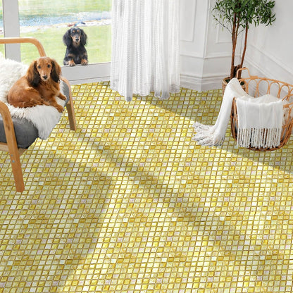 Gold Square Mosaic Peel and Stick Floor Tiles 12x12 Inch 10PCS | Gold square mosaic style pattern removable vinyl floor stickers for kitchen bathroom entryway and indoor DIY home decor