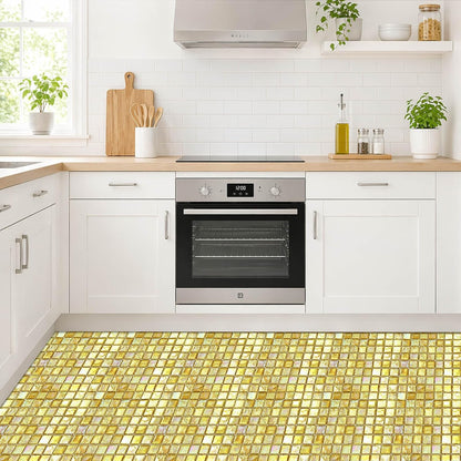 Gold Square Mosaic Peel and Stick Floor Tiles 12x12 Inch 10PCS | Gold square mosaic style pattern removable vinyl floor stickers for kitchen bathroom entryway and indoor DIY home decor