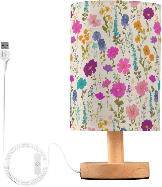 Yellow Blooms Color Table Lamp Bedroom Bedside Night Reading Desk Lamps Cylinder Nightstand Sleeping Light Lamp for Living Room Office Decor