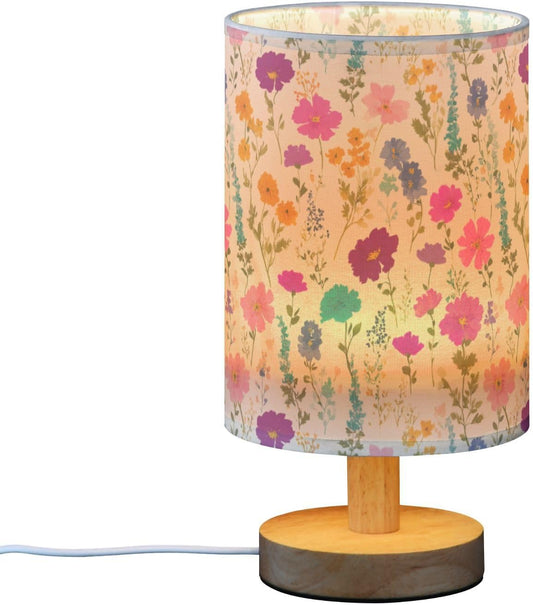 Yellow Blooms Color Table Lamp Bedroom Bedside Night Reading Desk Lamps Cylinder Nightstand Sleeping Light Lamp for Living Room Office Decor