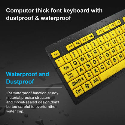 Large Print Computer Keyboard, Wired USB High Contrast Keyboard with Oversized Print Letters for Visually Impaired Low Vision Individuals (Yellow+Black)