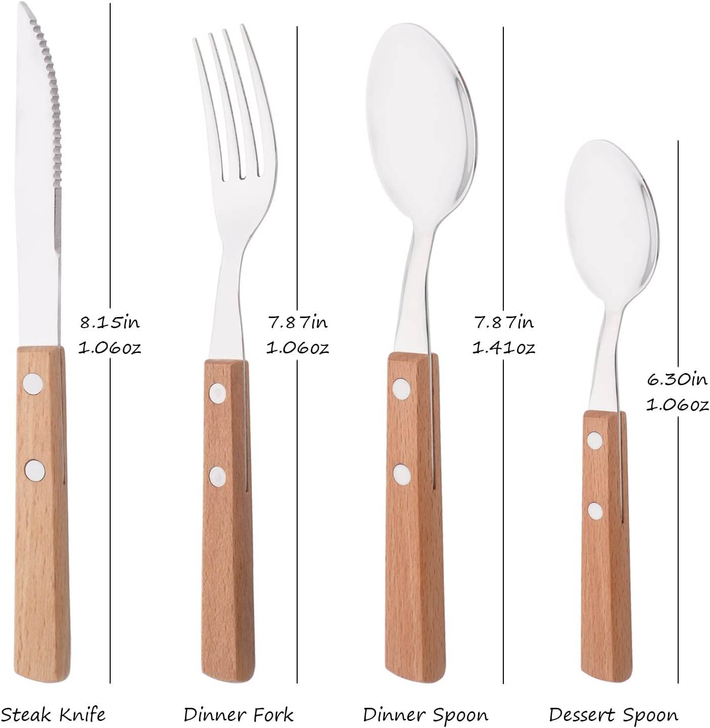 Dinner Forks Set of 8, 304 Stainless Steel Silverware Forks with Wooden Handle, Use for Dessert and Salad, Mirror Polishing, 7.9 Inches