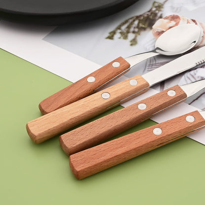Dinner Forks Set of 8, 304 Stainless Steel Silverware Forks with Wooden Handle, Use for Dessert and Salad, Mirror Polishing, 7.9 Inches
