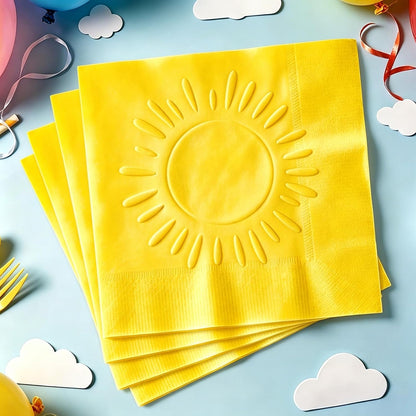 50 Pcs Boho Sun Cocktail Napkins Embossed Yellow Paper Napkins Disposable Decorative Beverage Napkin for First Trip Around The Sun Baby Shower Birthday Party Supplies Table Decor