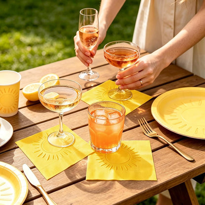 50 Pcs Boho Sun Cocktail Napkins Embossed Yellow Paper Napkins Disposable Decorative Beverage Napkin for First Trip Around The Sun Baby Shower Birthday Party Supplies Table Decor