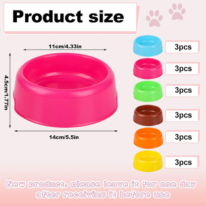18 Pcs Reusable Plastic Pet Bowls, 6 Colors Dog and Cat Feeding Dishes | Candy Color Bowls For Food And Water, Pet Feeding, Puppy Parties, Party Favors And Everyday Use