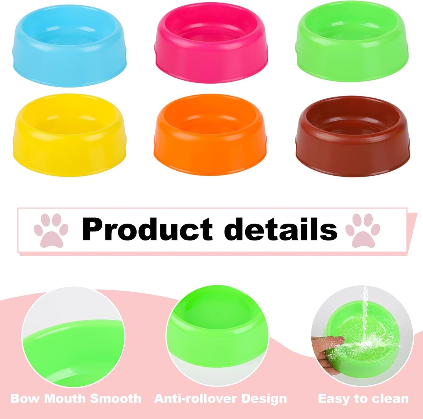 18 Pcs Reusable Plastic Pet Bowls, 6 Colors Dog and Cat Feeding Dishes | Candy Color Bowls For Food And Water, Pet Feeding, Puppy Parties, Party Favors And Everyday Use