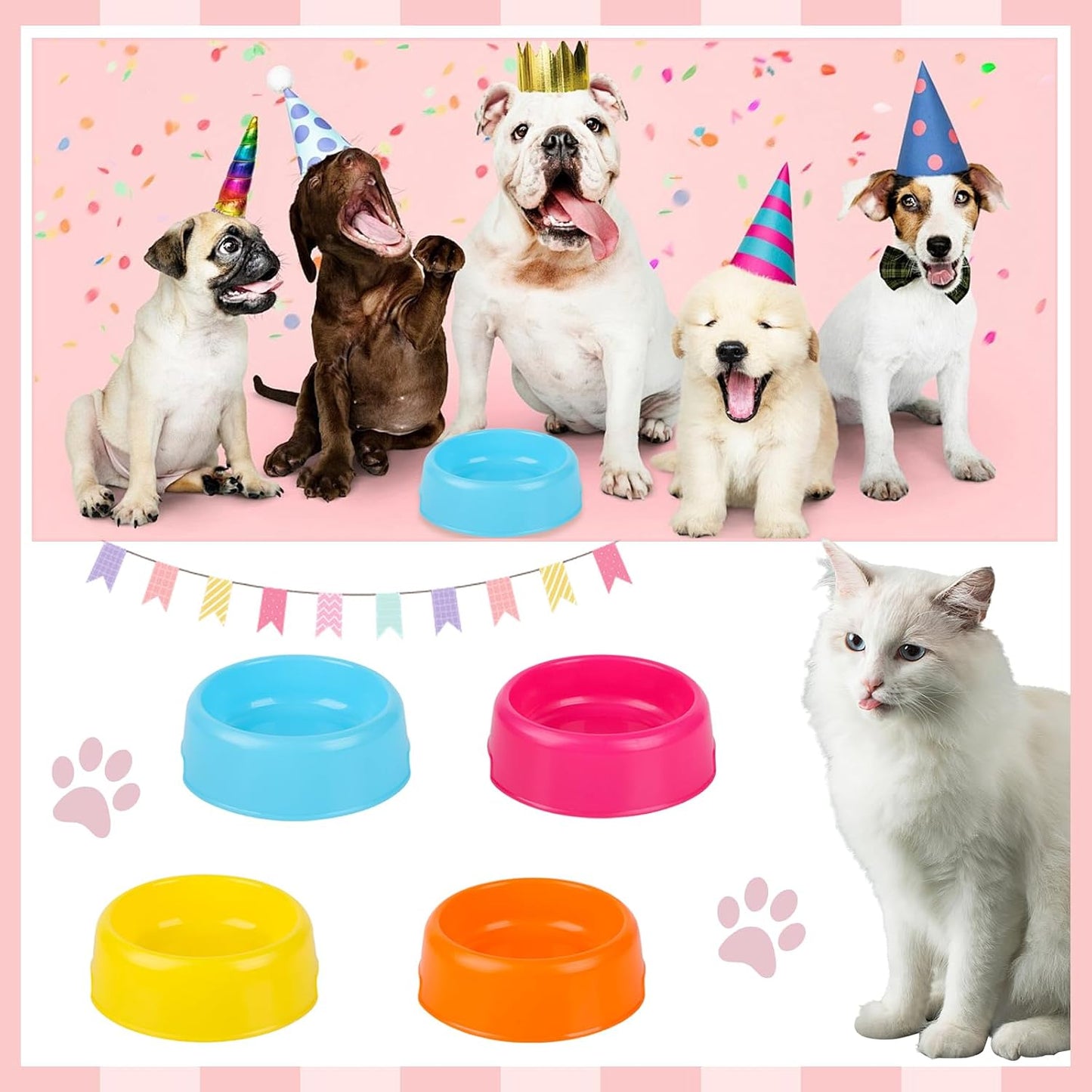 18 Pcs Reusable Plastic Pet Bowls, 6 Colors Dog and Cat Feeding Dishes | Candy Color Bowls For Food And Water, Pet Feeding, Puppy Parties, Party Favors And Everyday Use
