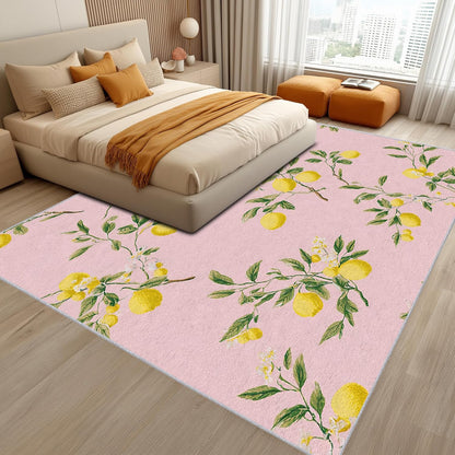 Lemon Rug 3x5 Bedroom, Fruit Pink Pattern Washable Area Rugs for Living Room, Lemon Home Decor Non Slip Carpet, Soft Ultra Thin Design (LP50)