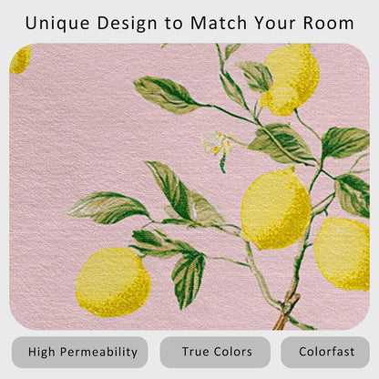 Lemon Rug 3x5 Bedroom, Fruit Pink Pattern Washable Area Rugs for Living Room, Lemon Home Decor Non Slip Carpet, Soft Ultra Thin Design (LP50)