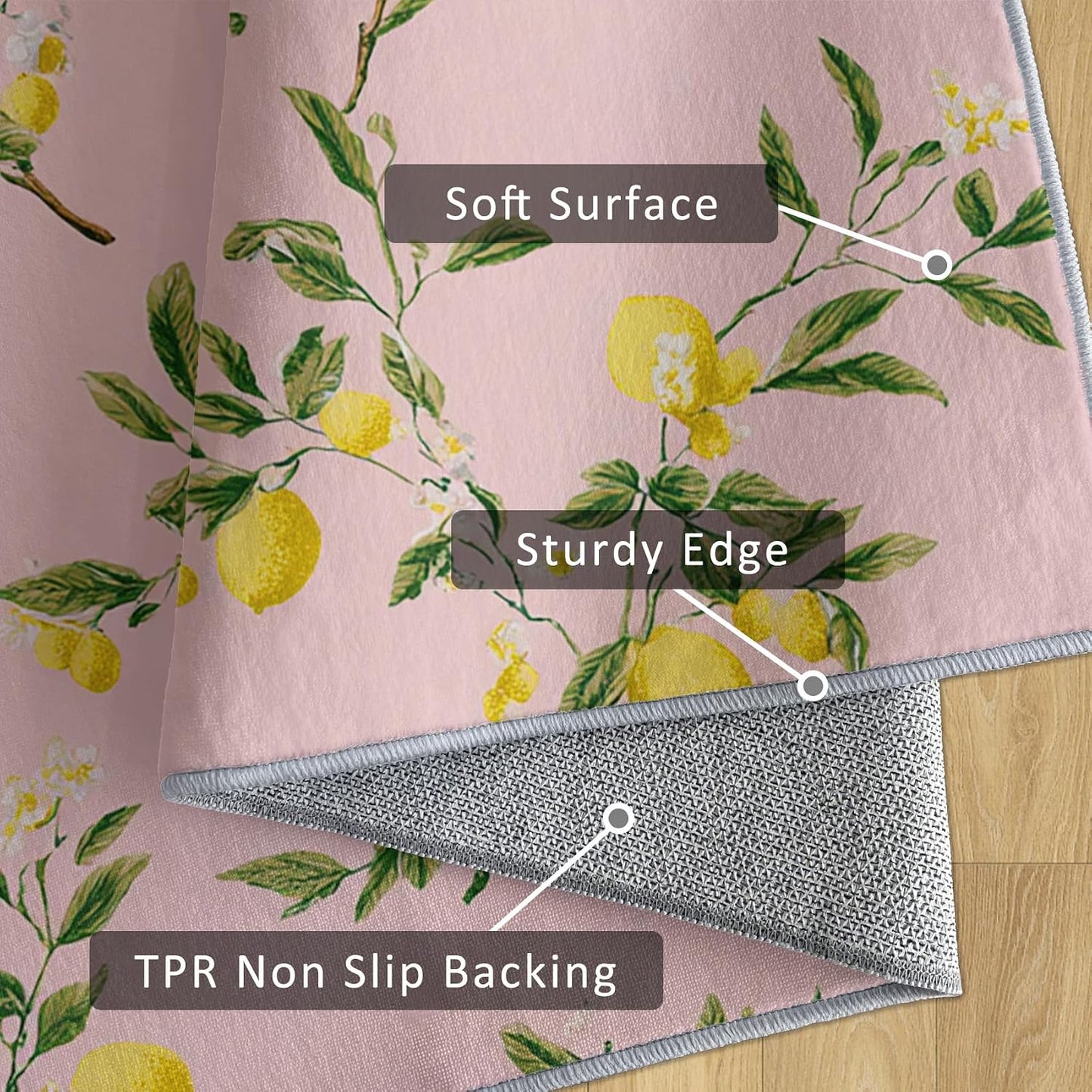 Lemon Rug 3x5 Bedroom, Fruit Pink Pattern Washable Area Rugs for Living Room, Lemon Home Decor Non Slip Carpet, Soft Ultra Thin Design (LP50)