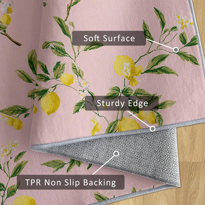 Lemon Rug 3x5 Bedroom, Fruit Pink Pattern Washable Area Rugs for Living Room, Lemon Home Decor Non Slip Carpet, Soft Ultra Thin Design (LP50)