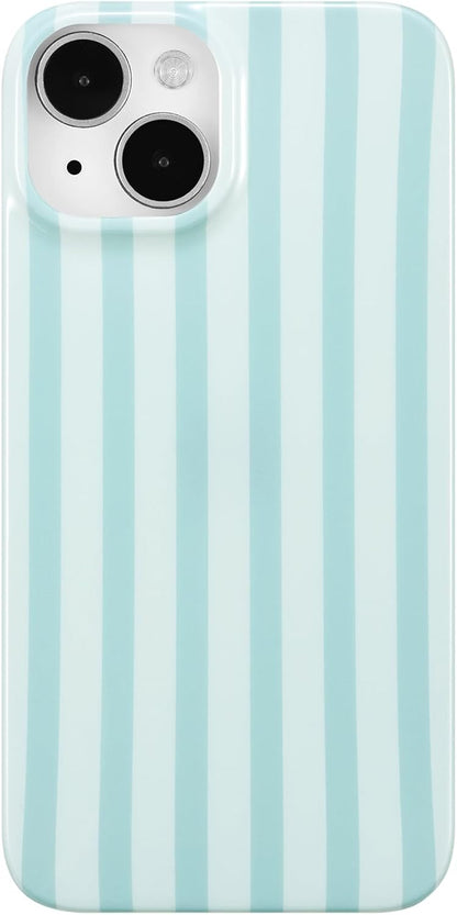 Cute Vertical Striped Case for iPhone 15,Light Blue | Raised Edge Protection/Soft Anti-Scratch Back/Slim and Glossy/Fashion Simple Pattern Phone Cover for Women Girls